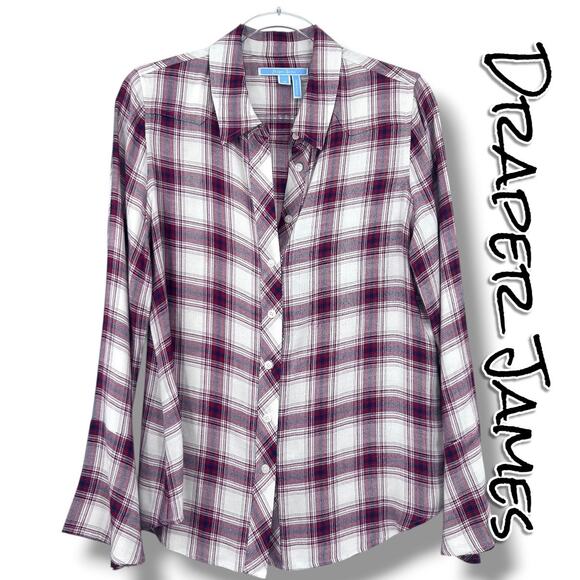 Draper James Tops - Draper James Plaid Button Front Blouse Red White Blue Size 10 Classic Preppy